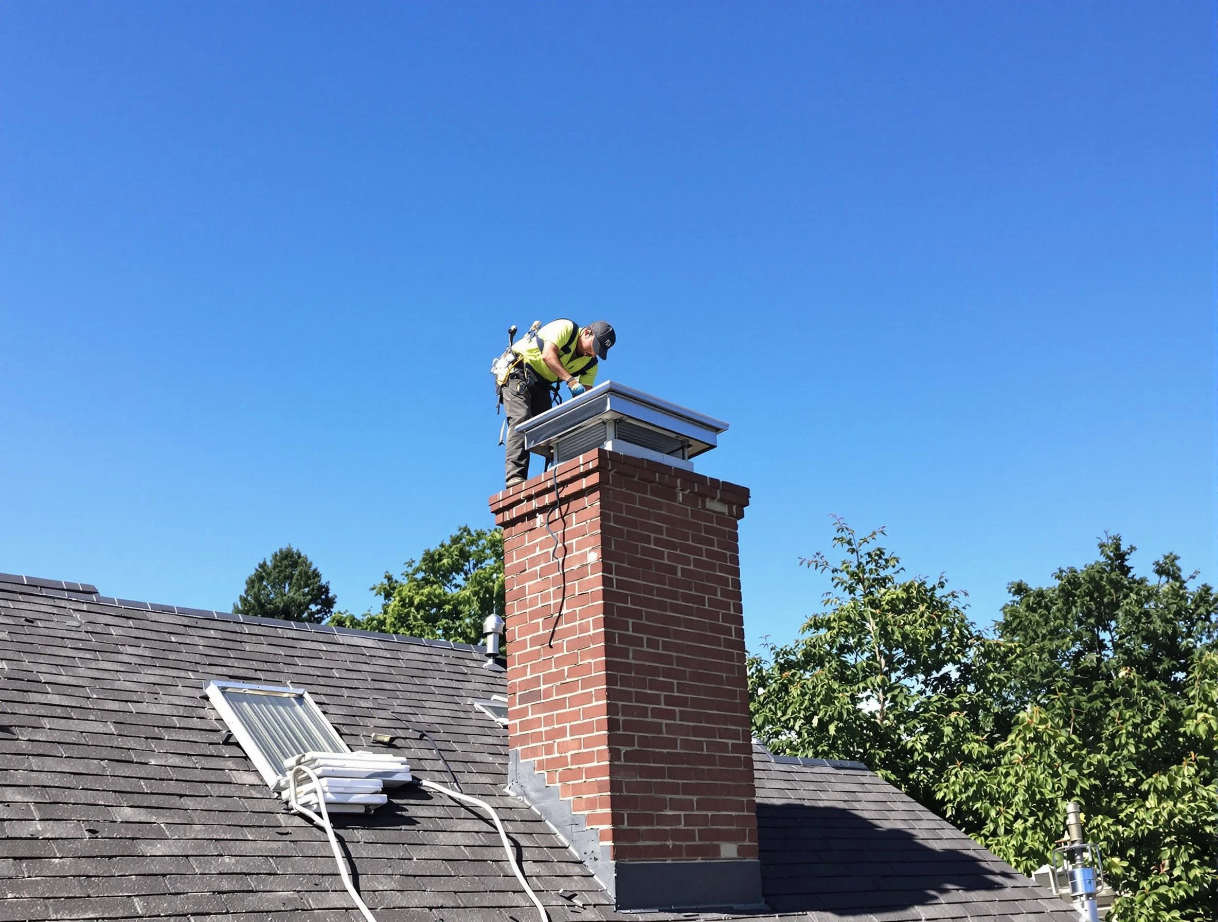 East Basin Chimney Sweep technician measuring a chimney cap in East Basin, UT
