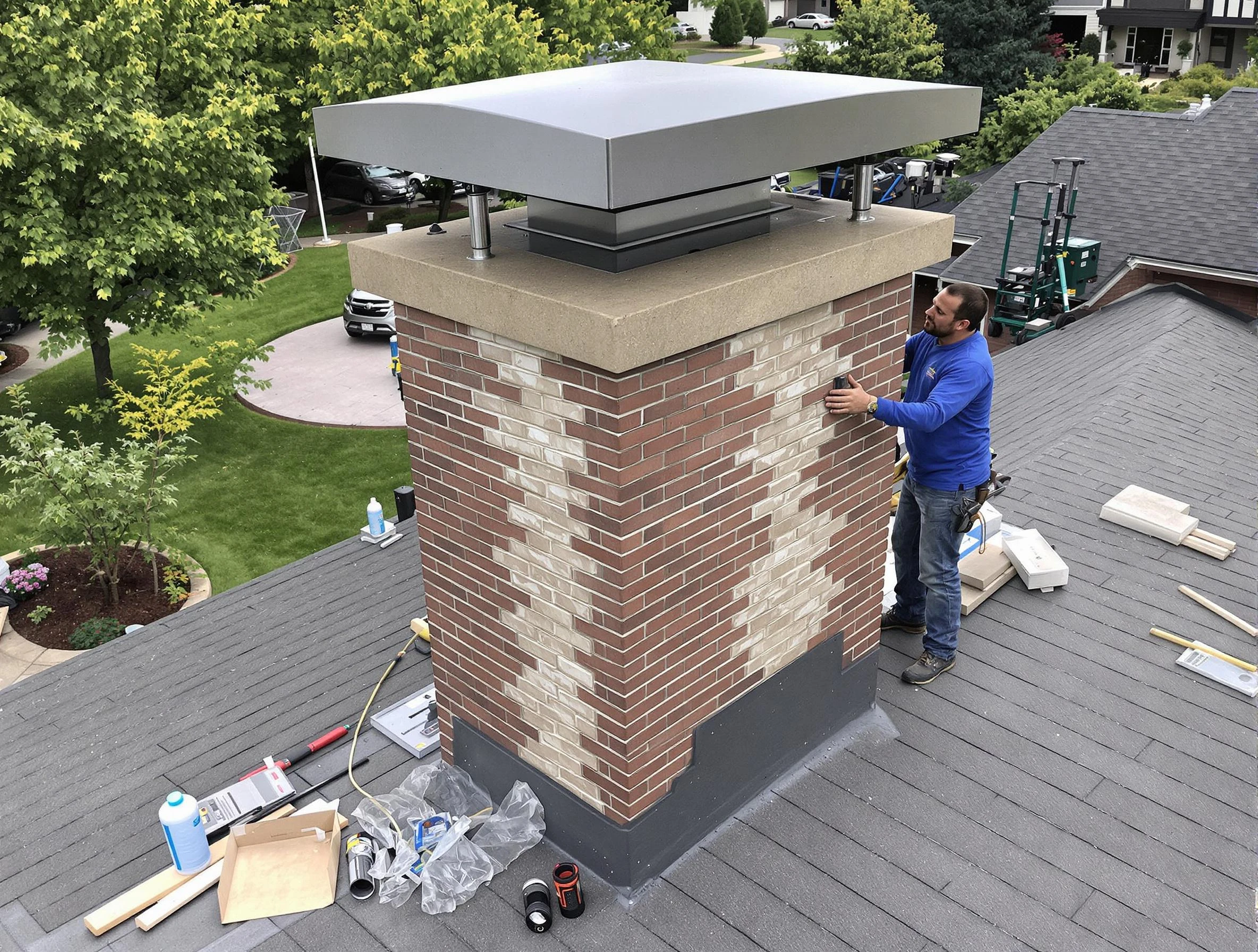 East Basin Chimney Sweep team working on a custom chimney remodel in East Basin, UT